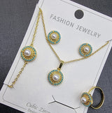 Turquoise & Pearl Round Jewelry Set - Zambeel