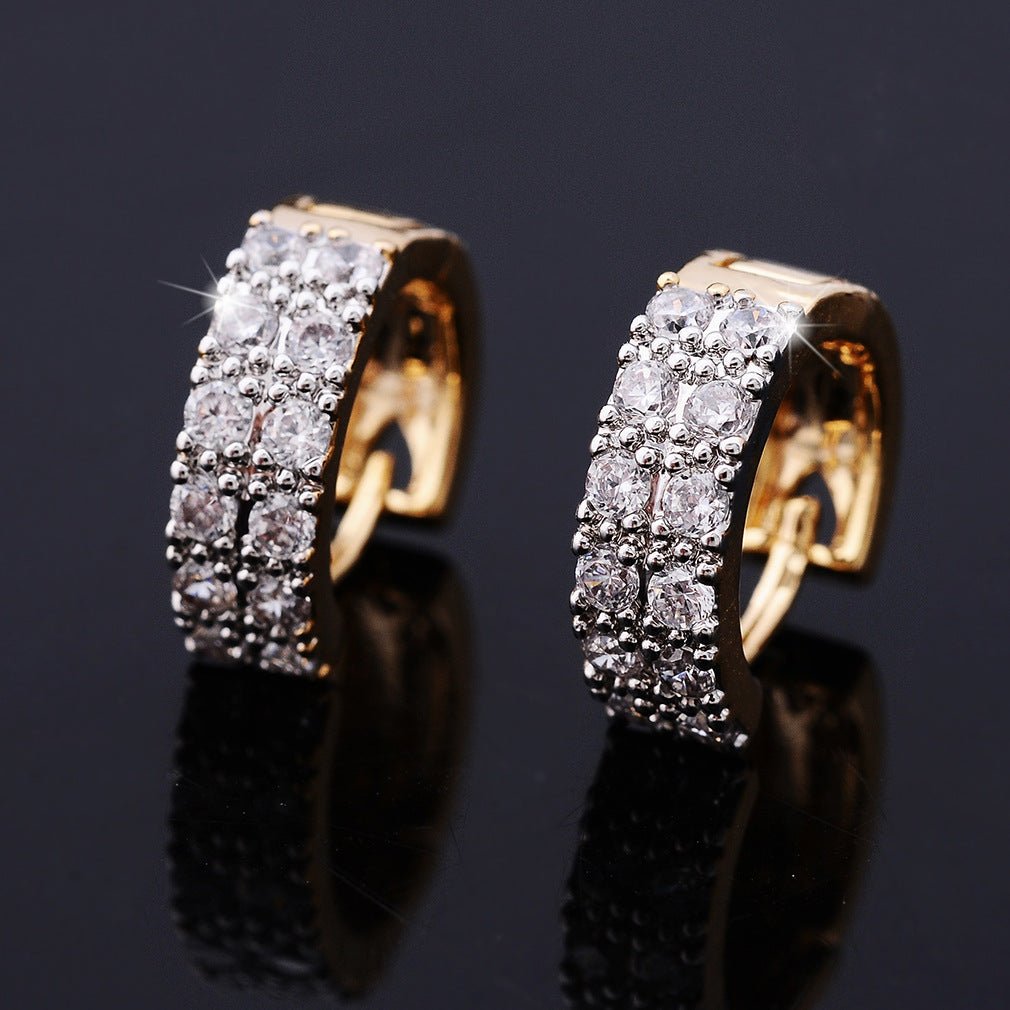 Two - color Plating Fine Zircon - embedded Earrings Women - Zambeel