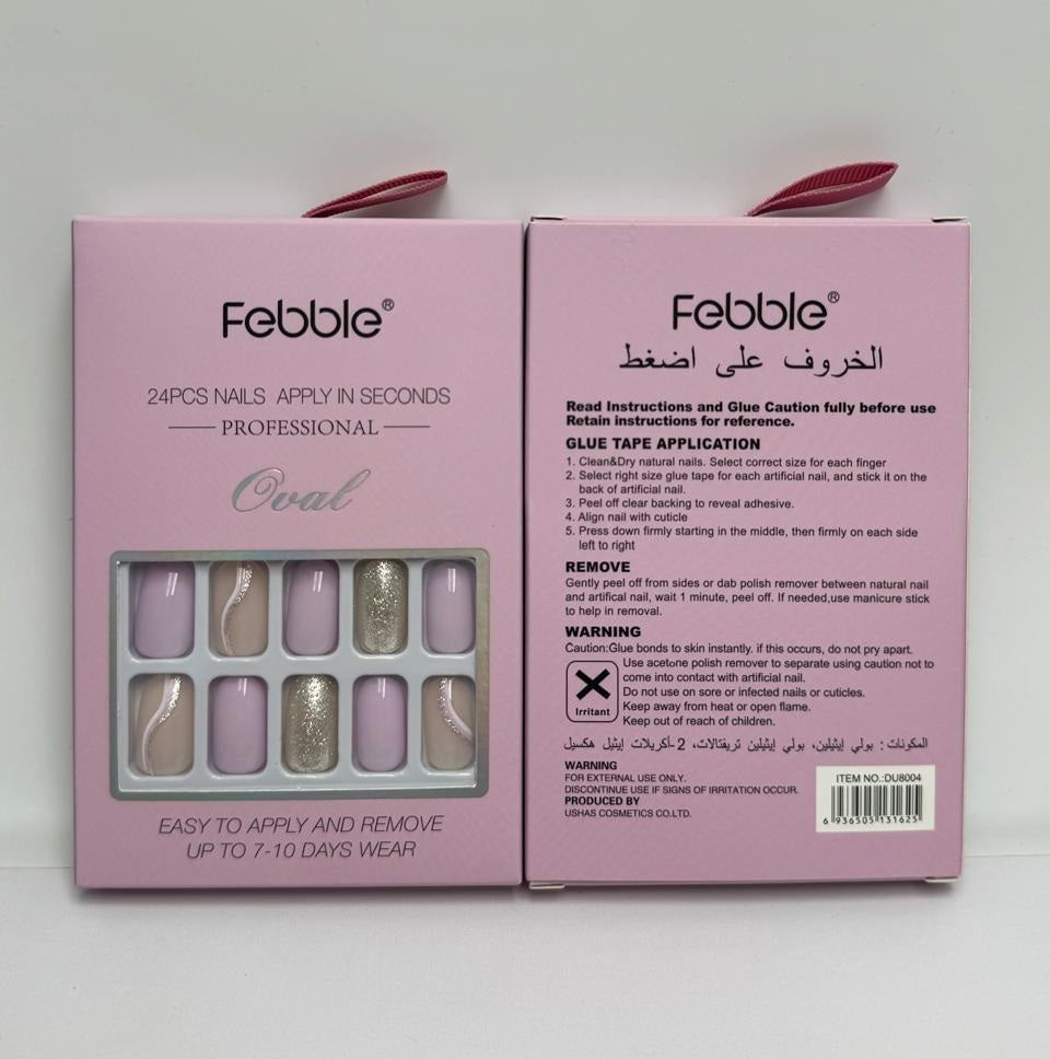 Febble - Soft Lavender & Silver Glitter Press-On Nails