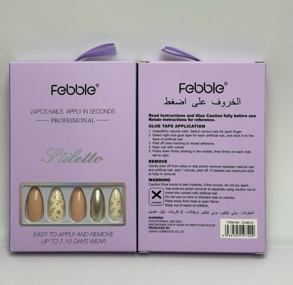 Febble - Nude Floral Gold Mix Press-On Nails