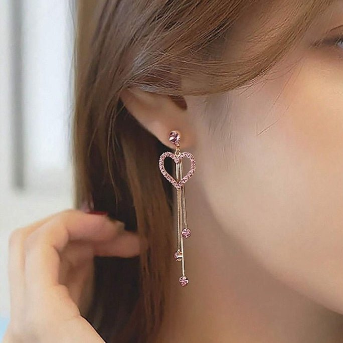 Valentine's Day Love Shining Zircon Long Fringe Earrings - Zambeel