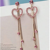 Valentine's Day Love Shining Zircon Long Fringe Earrings - Zambeel