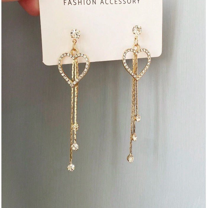 Valentine's Day Love Shining Zircon Long Fringe Earrings - Zambeel