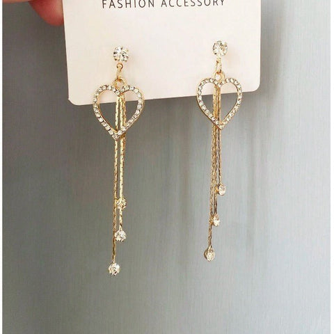 Valentine's Day Love Shining Zircon Long Fringe Earrings - Zambeel