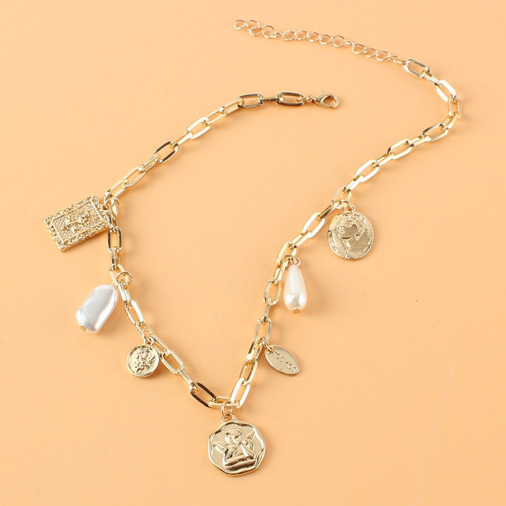 Vintage Alloy Square Plate Pendant Necklace - Zambeel
