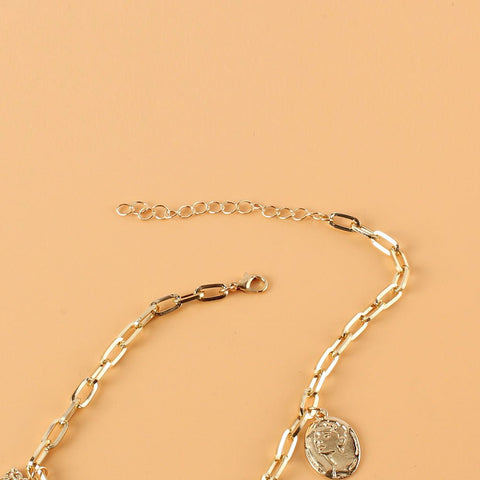 Vintage Alloy Square Plate Pendant Necklace - Zambeel