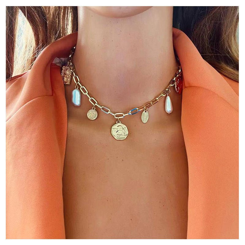 Vintage Alloy Square Plate Pendant Necklace - Zambeel