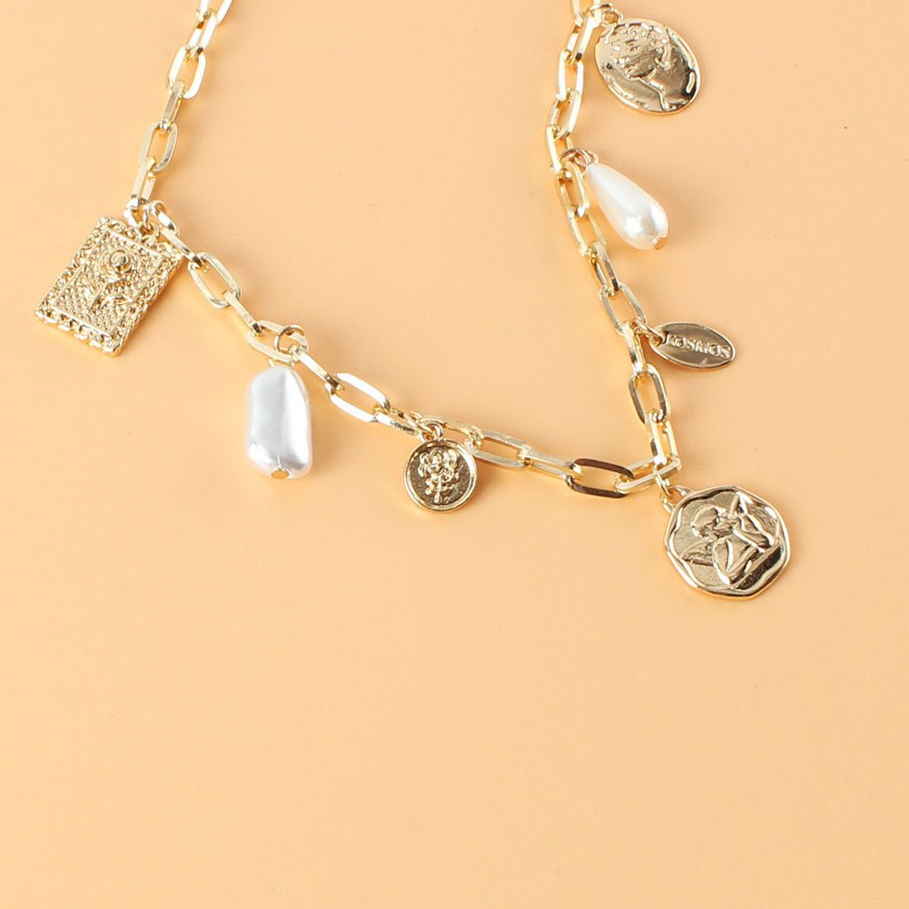 Vintage Alloy Square Plate Pendant Necklace - Zambeel