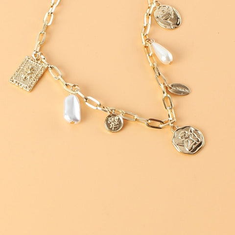 Vintage Alloy Square Plate Pendant Necklace - Zambeel