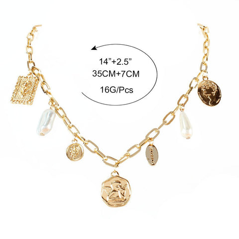 Vintage Alloy Square Plate Pendant Necklace - Zambeel