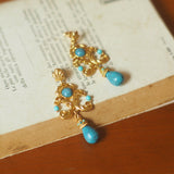 Vintage Palace Style Turquoise Earrings - Handcrafted Floral Carved Drop Earrings - Zambeel