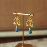 Vintage Palace Style Turquoise Earrings - Handcrafted Floral Carved Drop Earrings - Zambeel