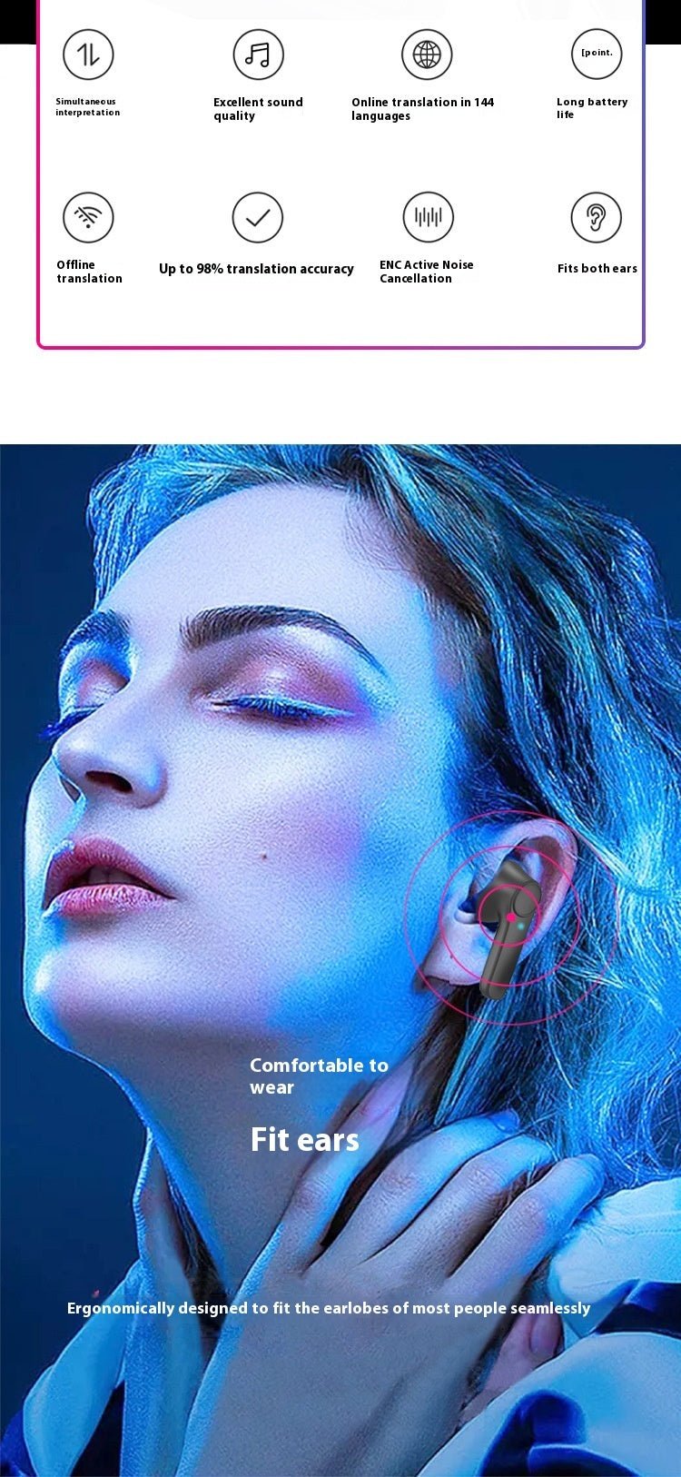 Wireless Bluetooth - compatible Translation Headphones Portable In - ear Translator - Zambeel