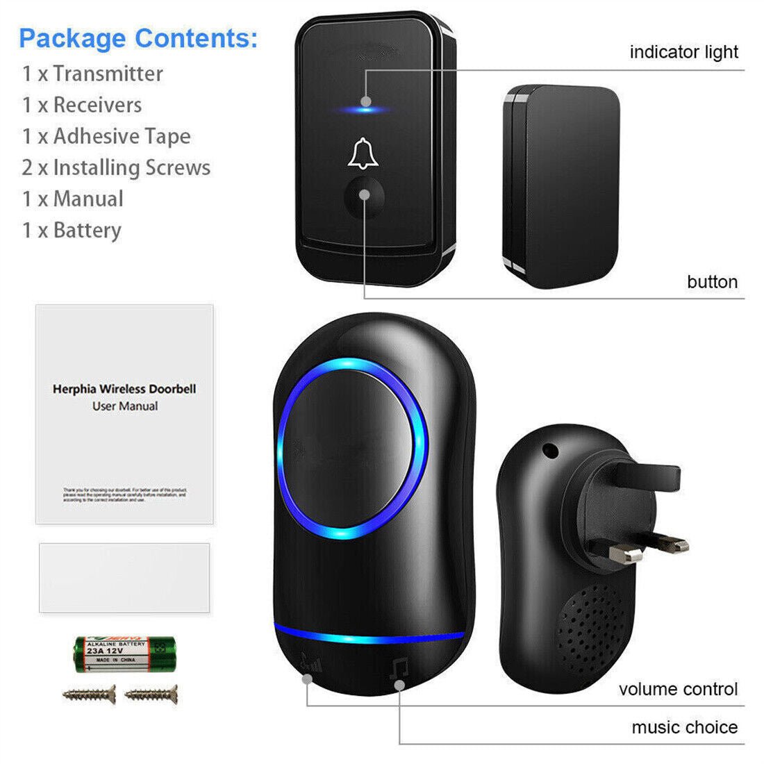 Wireless Door Bells Waterproof Long Range Plug In Home Cordless Doorbell - Zambeel