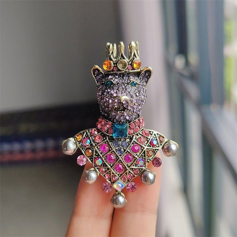 Women's Diamond Crown Bear Brooch - Zambeel