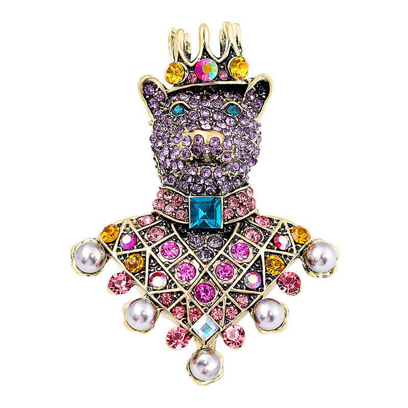 Women's Diamond Crown Bear Brooch - Zambeel