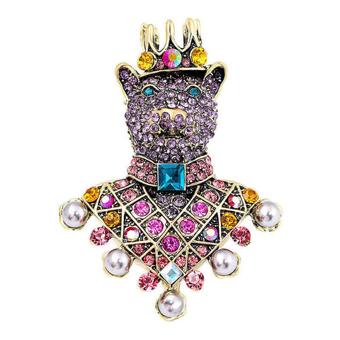 Women's Diamond Crown Bear Brooch - Zambeel