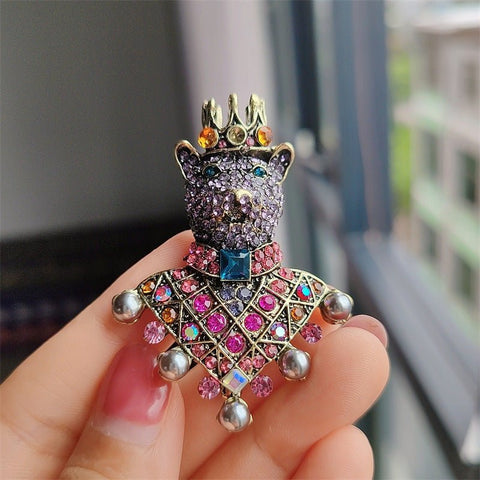 Women's Diamond Crown Bear Brooch - Zambeel