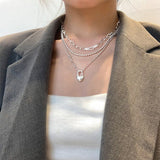 Women's Double - Layer Chain Heart - Shape Lock Necklace S925 Sterling Silver - Zambeel