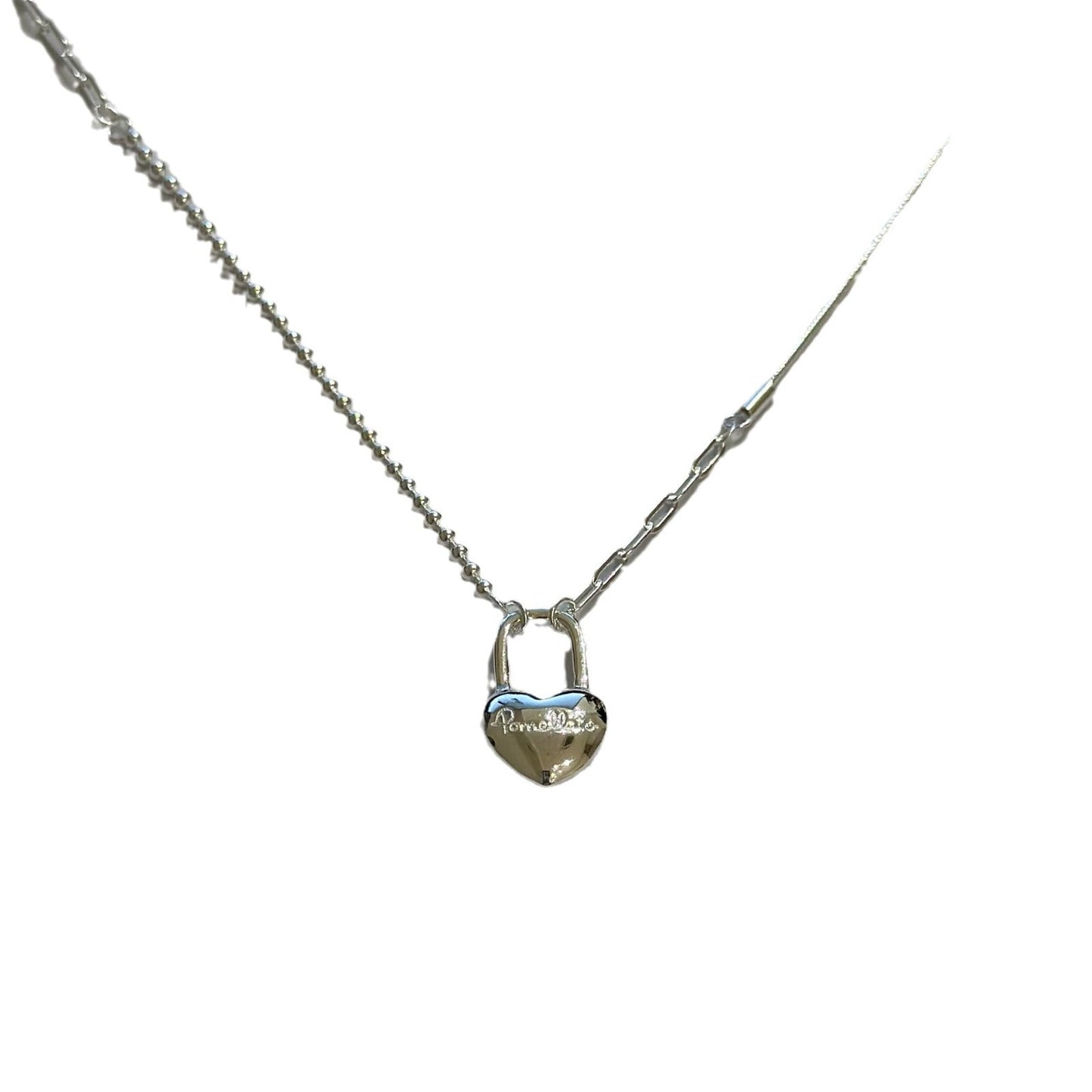 Women's Double - Layer Chain Heart - Shape Lock Necklace S925 Sterling Silver - Zambeel