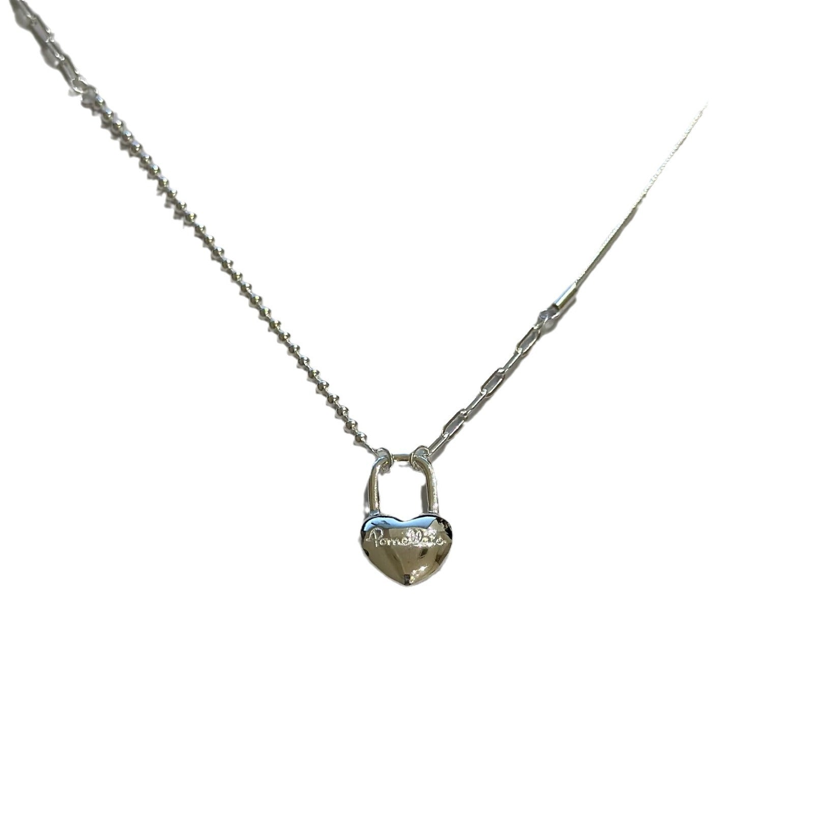 Women's Double - Layer Chain Heart - Shape Lock Necklace S925 Sterling Silver - Zambeel