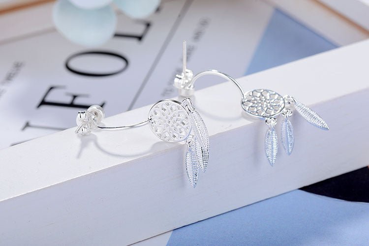 Women's Fashion Feather Dream Catcher Ear Studs - Zambeel