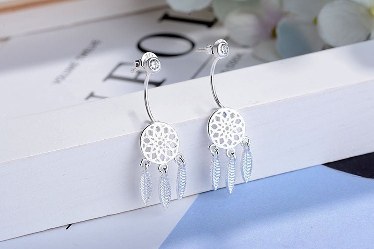Women's Fashion Feather Dream Catcher Ear Studs - Zambeel