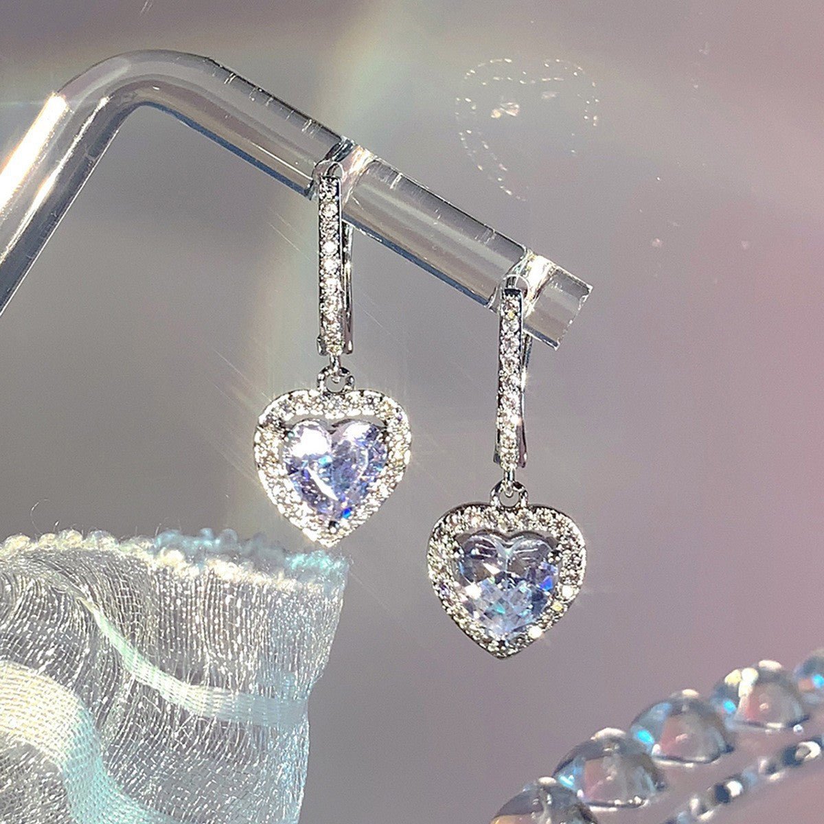 Women's Fashion Loving Heart Zircon Earrings - Zambeel