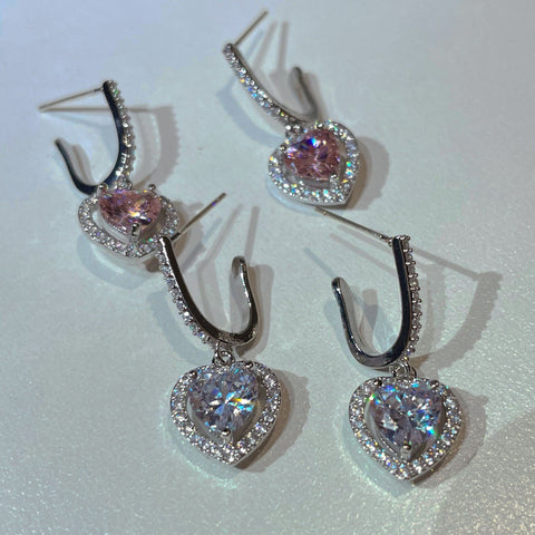 Women's Fashion Loving Heart Zircon Earrings - Zambeel