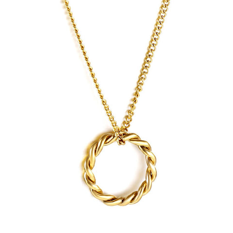 Women's Fashionable Exquisite Non - Fading Openwork Circle Gold Simple Twist Necklace - Zambeel