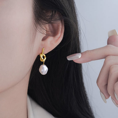 Womens French Vintage Baroque Pearl Earrings - Zambeel