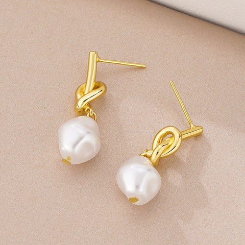 Womens French Vintage Baroque Pearl Earrings - Zambeel