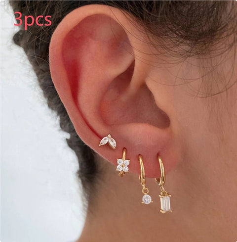 Women's Geometric Flower Zircon Earrings - Zambeel