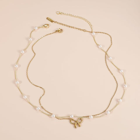 Women's Minimalist And Versatile Pearl Bow Necklace Fashion Jewelry - Zambeel